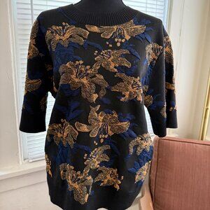dries van noten floral (very erdem!) oversized small sweater brown gold blue